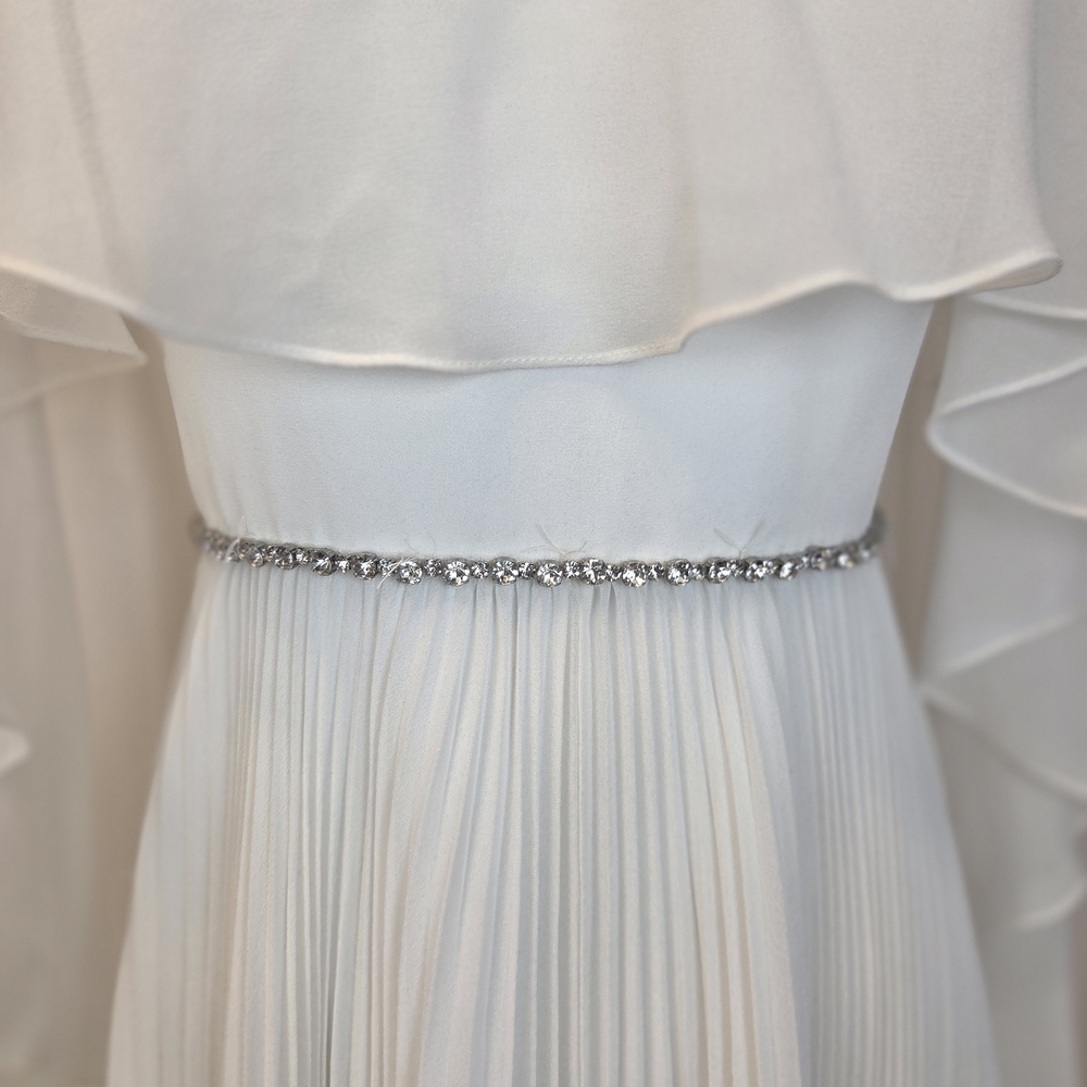 Jenny Packham Bloom Cape Ivory Chiffon Gown Rhinestone Embellished Pleated Dress - Picture 7 of 17